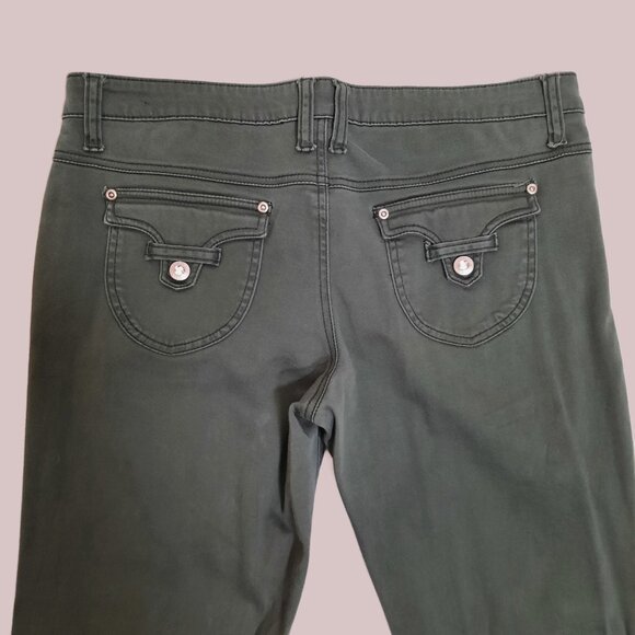 Y2K Bongo Low Rise Bootcut Flare Pants Size 11 Khaki Green Flap Pockets - Picture 2 of 9